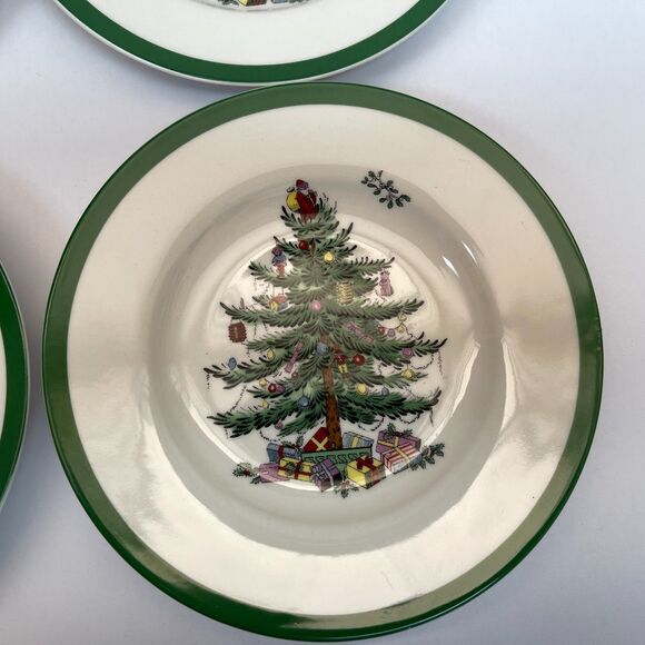 Spode Christmas Tree Bread & Butter Plates Green Band Lot of 4 - Retail $26 each - Picture 6 of 12